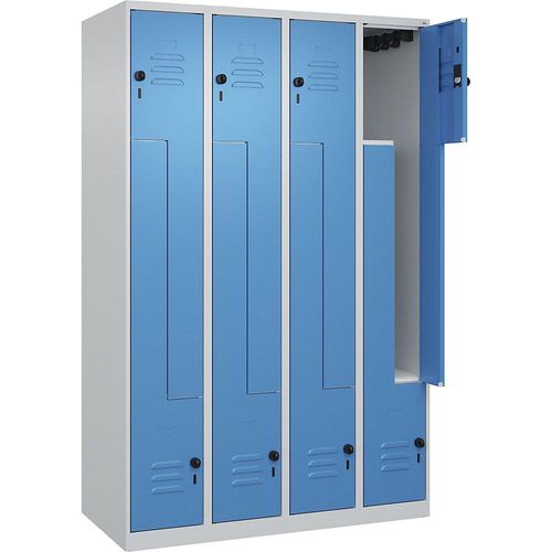 4067521320778 - Z-Spind Classic PLUS 4 Abteile lichtgrau lichtblau B 1200 mm mit Bodengleitern Drehriegel 4067521320778 - Z-Spind Classic PLUS 4 Abteile lichtgrau lichtblau B 1200 mm mit Bodengleitern Drehriegel