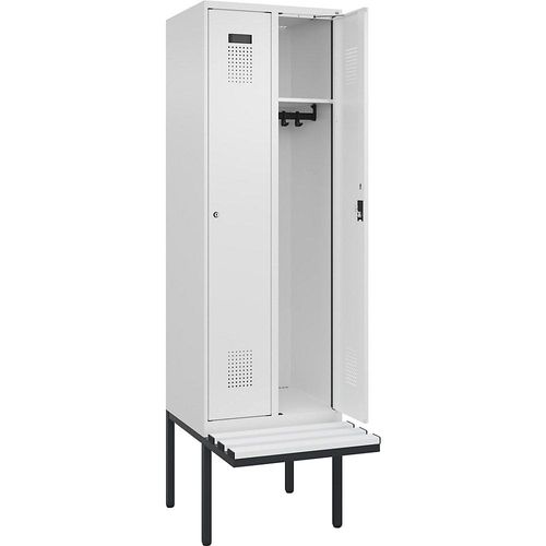 4068192404828 - Spind Evolo PLUS Sitzbank 2 Abteile weiß B 600 mm Zylinderschloss mit auskragender Sitzbank Kunststoff kaiserkraft
