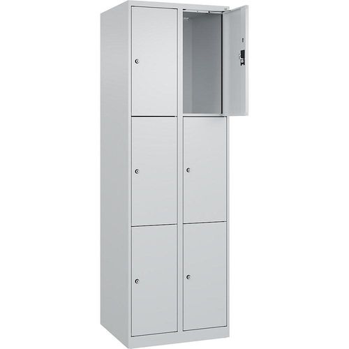 4068192002833 - 3er-Schließfachschrank Evolo PLUS 2 Abteile lichtgrau B 600 mm 6 Fächer mit Bodengleitern Zylinderschloss kaiserkraft