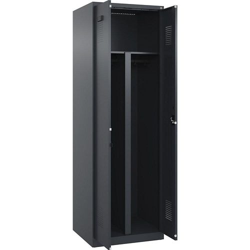 4067521989739 - Schwarz-Weiß-Spind Evolo PLUS 1 Abteil Trennwand verkürzt grau B 600 mm mit Bodengleitern Zylinderschloss kaiserkraft