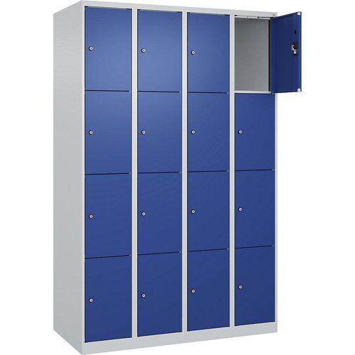 4068192008255 - 4er-Schließfachschrank Evolo PLUS 4 Abteile lichtgrau enzianblau B 1200 mm 16 Fächer mit Bodengleitern Zylinderschloss kaiserkraft 4068192008255 - 4er-Schließfachschrank Evolo PLUS 4 Abteile lichtgrau enzianblau B 1200 mm 16 Fächer mit Bodengleitern Zylinderschloss kaiserkraft
