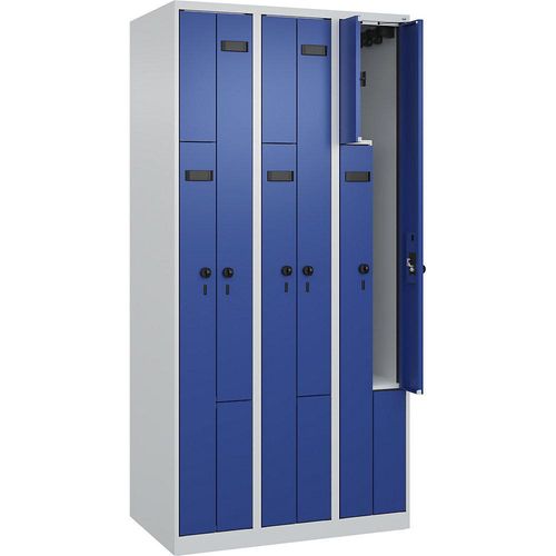 4068192610984 - Z-Spind Evolo PLUS 3 Abteile lichtgrau enzianblau B 900 mm 6 Fächer mit Bodengleitern Sicherheits-Drehriegel kaiserkraft 4068192610984 - Z-Spind Evolo PLUS 3 Abteile lichtgrau enzianblau B 900 mm 6 Fächer mit Bodengleitern Sicherheits-Drehriegel kaiserkraft