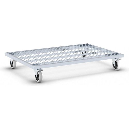 4260316449139 - Stahlrollplatte BxT 1200x800 mm 2 Lenkrollen 2 L-Rollen mit Feststeller D 125 mm Elastik-Vollgummi-Bereifung grau