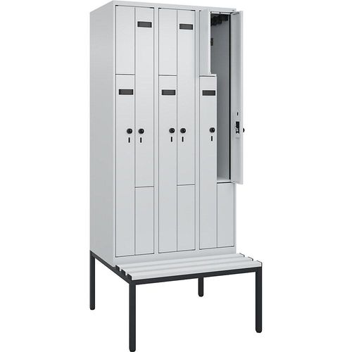 4068427111682 - Z-Spind Evolo PLUS Sitzbank 3 Abteile lichtgrau   lichtgrau B 900 mm Sicherheits-Drehriegel mit untergebauter Sitzbank Kunststoff kaiserkraft