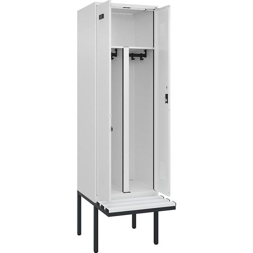 4068192405429 - Schwarz-Weiß-Spind Evolo PLUS Sitzbank 2 Abteile Trennwand verkürzt weiß B 600 mm Zylinderschloss mit auskragender Sitzbank Kunststoff kaiserkraft