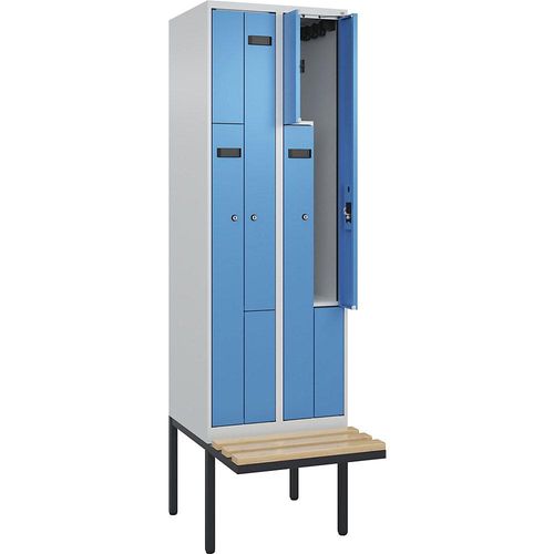 4068192976820 - Z-Spind Evolo PLUS Sitzbank 2 Abteile lichtgrau   lichtblau B 600 mm Zylinderschloss mit auskragender Sitzbank Buche kaiserkraft