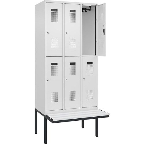 4068192404989 - Doppelstock-Spind Evolo PLUS Sitzbank 3 Abteile weiß B 900 mm Zylinderschloss mit auskragender Sitzbank Kunststoff kaiserkraft