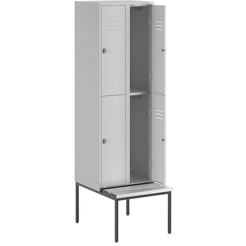 4250618235769 - Halbhoher Garderobenschrank mit Sitzbankuntergestell 300 mm 4 Fächer Vollwand lichtgrau