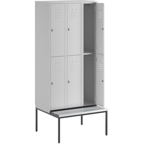 4250618235899 - Halbhoher Garderobenschrank mit Sitzbankuntergestell 300 mm 6 Fächer Vollwand lichtgrau 4250618235899 - Halbhoher Garderobenschrank mit Sitzbankuntergestell 300 mm 6 Fächer Vollwand lichtgrau