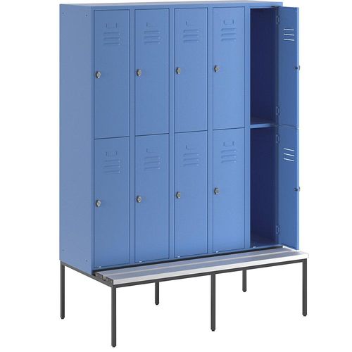 4250618236094 - Halbhoher Garderobenschrank mit Sitzbankuntergestell 300 mm 10 Fächer Vollwand lichtblau 4250618236094 - Halbhoher Garderobenschrank mit Sitzbankuntergestell 300 mm 10 Fächer Vollwand lichtblau