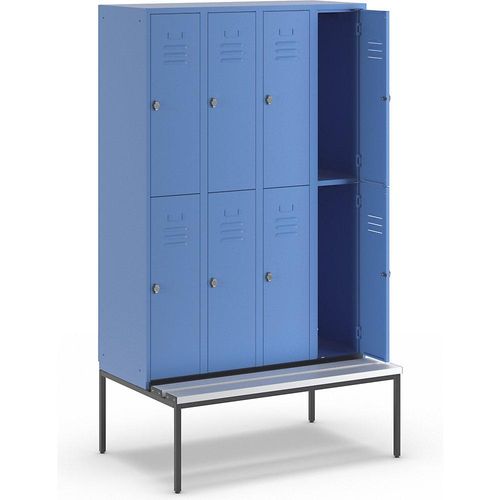 4250618235981 - Halbhoher Garderobenschrank mit Sitzbankuntergestell 300 mm 8 Fächer Vollwand lichtblau