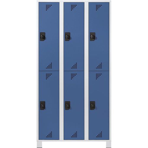 4061753011121 - eurokraft pro Garderobenschrank mit halbhohen Fächern HxBxT 1800 x 900 x 500 mm 6 Abteile Korpus lichtgrau Türen brillantblau