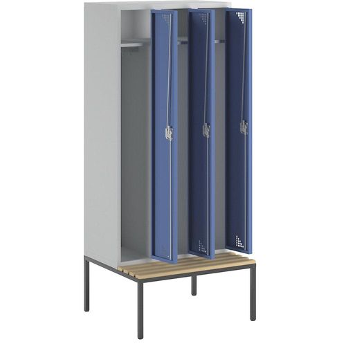 4061753010490 - eurokraft pro Mehrzweck- und Garderobenschrank mit Sitzbank 3 Abteile Breite 900 mm Türen brillantblau