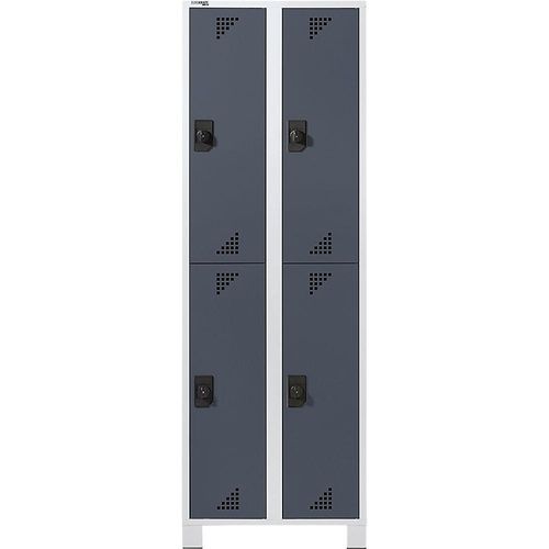 4061753011053 - eurokraft pro Garderobenschrank mit halbhohen Fächern HxBxT 1800 x 600 x 500 mm 4 Abteile Korpus lichtgrau Türen anthrazitgrau
