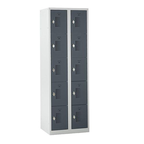 4061753004017 - eurokraft basic AMSTERDAM Schließfachschrank 2 Abteile BxH 600 x 1800 mm 10 Fächer Drehriegel für Vorhängeschloss basaltgrau lichtgrau 4061753004017 - eurokraft basic AMSTERDAM Schließfachschrank 2 Abteile BxH 600 x 1800 mm 10 Fächer Drehriegel für Vorhängeschloss basaltgrau lichtgrau
