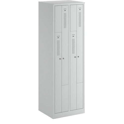 4061753004093 - eurokraft basic AMSTERDAM Z-Garderobenschrank Breite 590 mm 2 Abteile 4 Türen Türfarbe Lichtgrau Korpus lichtgrau