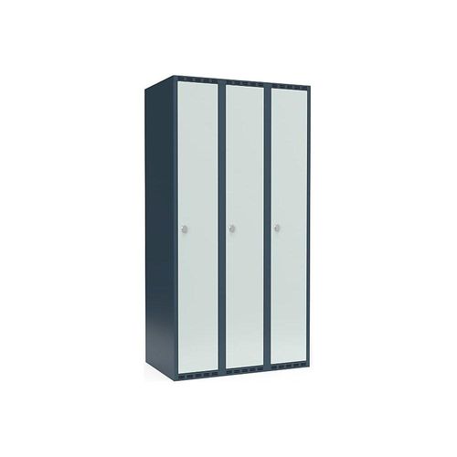 7042424604573 - Spind Fydor 3 Abteile blaugrau   lichtgrau B 900 mm 3 Abteile flache Dachform Vorhängeschloss kaiserkraft