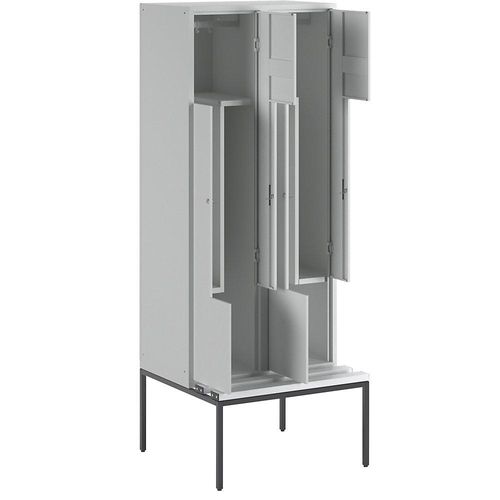 4250618251318 - Z-Garderobenschrank mit Sitzbank HxBxT 2140 x 800 x 500 mm 4 Abteile Türen lichtgrau 4250618251318 - Z-Garderobenschrank mit Sitzbank HxBxT 2140 x 800 x 500 mm 4 Abteile Türen lichtgrau