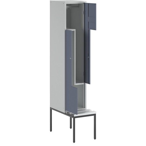 4250618221243 - Z-Garderobenschrank mit Sitzbank HxBxT 2140 x 400 x 500 mm 2 Abteile Türen blaugrau 4250618221243 - Z-Garderobenschrank mit Sitzbank HxBxT 2140 x 400 x 500 mm 2 Abteile Türen blaugrau
