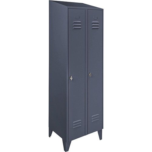 4250618240015 - Stahlschrank mit Schrägdach Abteile schrankhoch Gesamtbreite 600 mm 2 Abteile blaugrau RAL 7031 4250618240015 - Stahlschrank mit Schrägdach Abteile schrankhoch Gesamtbreite 600 mm 2 Abteile blaugrau RAL 7031