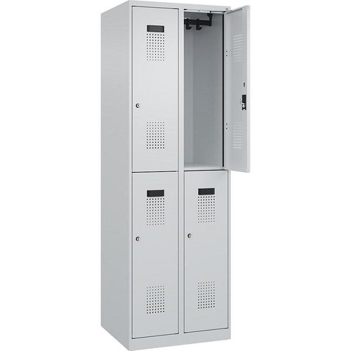 4067521995822 - Doppelstock-Spind Evolo PLUS 2 Abteile lichtgrau B 600 mm mit Bodengleitern Zylinderschloss C+P