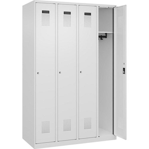 4068192007852 - Spind Evolo PLUS 4 Abteile verkehrsweiß B 1200 mm mit Bodengleitern Zylinderschloss