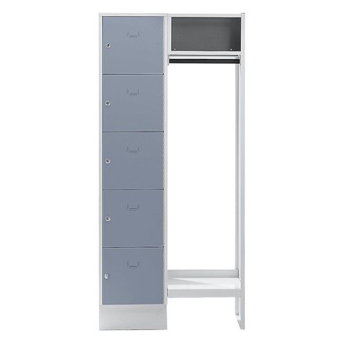 4250618249650 - Schließfachgarderoben-System 5 Fächer links 5 Kleiderbügel Gesamtbreite 850 mm Fachbreite 398 mm silbergrau lichtgrau