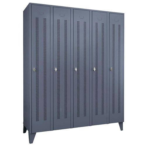 4250618220376 - Stahlspind mit Stollenfüßen Abteile schrankhoch Lochblechtüren Abteilbreite 300 mm 5 Abteile blaugrau 4250618220376 - Stahlspind mit Stollenfüßen Abteile schrankhoch Lochblechtüren Abteilbreite 300 mm 5 Abteile blaugrau