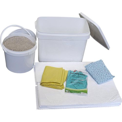 4262512390321 - eurokraft basic Leckage-Notfallbox mit Vliesen und Granulat Ausführung Öl Vliese weiß