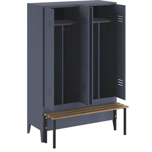 4250618230429 - Schwarz-Weiß-Spind Berlin 2 mit Sitzbank 2 Abteile blaugrau B 1200 mm vorgebaut Buchenholz Wolf 4250618230429 - Schwarz-Weiß-Spind Berlin 2 mit Sitzbank 2 Abteile blaugrau B 1200 mm vorgebaut Buchenholz Wolf