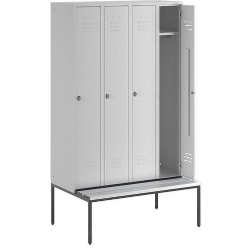 4250618232683 - Kleiderspind mit untergebauter Bank Vollwand-Türen Abteilbreite 300 mm 4 Abteile lichtgrau 4250618232683 - Kleiderspind mit untergebauter Bank Vollwand-Türen Abteilbreite 300 mm 4 Abteile lichtgrau