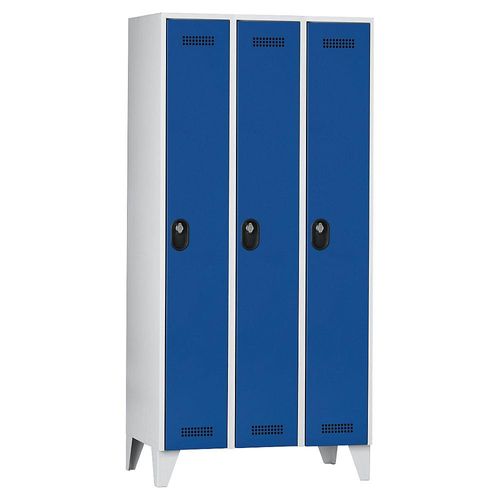 4250618238982 - Garderobenschrank Fachhöhe 1700 mm HxBxT 1850 x 900 x 500 mm Abteilbreite 300 mm Korpus-   Türfarbe Lichtgrau   Enzianblau
