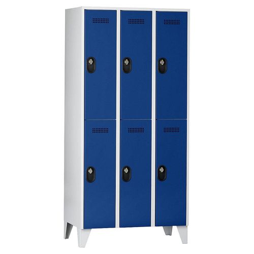 4250618239026 - Garderobenschrank Fachhöhe 820 mm HxBxT 1850 x 900 x 500 mm Abteilbreite 300 mm Korpus- Türfarbe Lichtgrau Enzianblau 4250618239026 - Garderobenschrank Fachhöhe 820 mm HxBxT 1850 x 900 x 500 mm Abteilbreite 300 mm Korpus- Türfarbe Lichtgrau Enzianblau