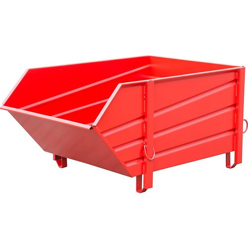 4052462028906 - eurokraft pro Stahlblechbehälter Volumen 1 m³ ohne klappbare Schüttklappe aus profiliertem Stahl feuerrot