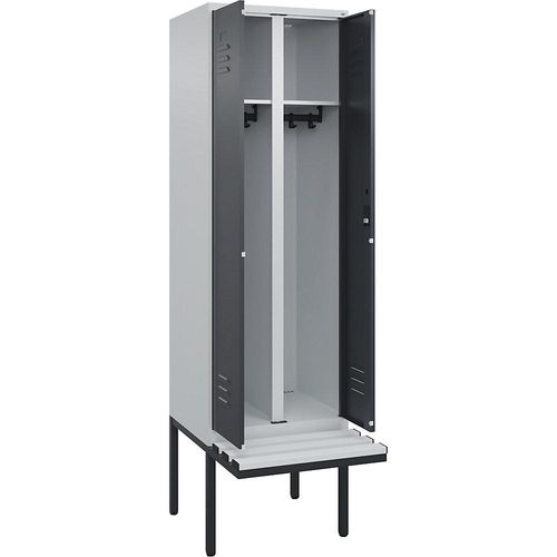 4066681788725 - Schwarz-Weiß-Spind Classic PLUS Sitzbank 1 Abteil lichtgrau grau B 600 mm Zylinderschloss auskragend Kunststoff C+P 4066681788725 - Schwarz-Weiß-Spind Classic PLUS Sitzbank 1 Abteil lichtgrau grau B 600 mm Zylinderschloss auskragend Kunststoff C+P