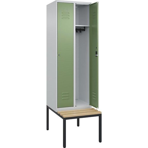 4066681827790 - Spind Classic PLUS Sitzbank 2 Abteile lichtgrau resedagrün B 600 mm Zylinderschloss untergebaut Buche-Hartholz C+P 4066681827790 - Spind Classic PLUS Sitzbank 2 Abteile lichtgrau resedagrün B 600 mm Zylinderschloss untergebaut Buche-Hartholz C+P