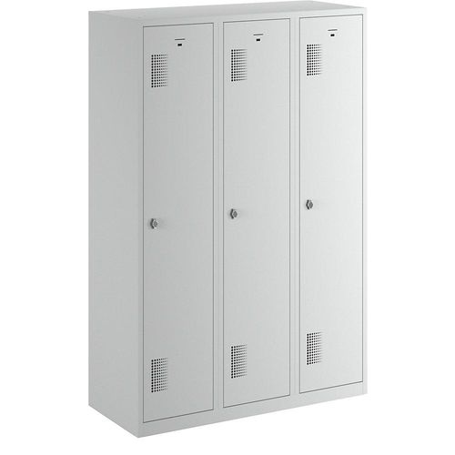 4061753006455 - eurokraft basic AMSTERDAM Garderobenschrank Höhe 1800 mm Breite 1200 mm 3 Abteile mit Vorhängeschlossvorrichtung lichtgrau 4061753006455 - eurokraft basic AMSTERDAM Garderobenschrank Höhe 1800 mm Breite 1200 mm 3 Abteile mit Vorhängeschlossvorrichtung lichtgrau