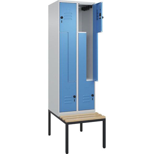 4067521118214 - Z-Spind Classic PLUS Sitzbank 2 Abteile lichtgrau lichtblau B 600 mm Sicherheits-Drehriegel untergebaut Buche-Hartholz C+P 4067521118214 - Z-Spind Classic PLUS Sitzbank 2 Abteile lichtgrau lichtblau B 600 mm Sicherheits-Drehriegel untergebaut Buche-Hartholz C+P