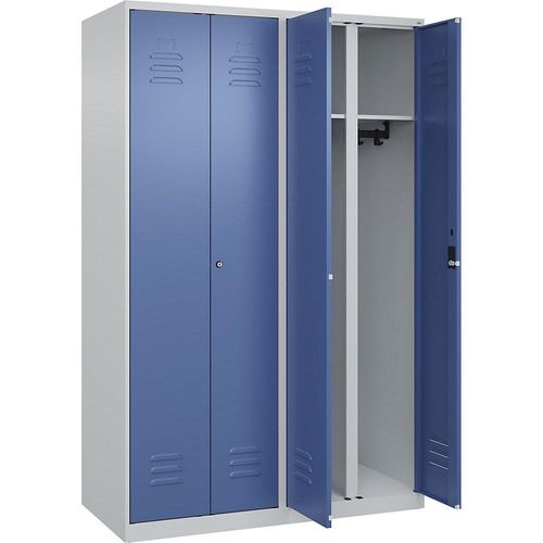 4067521331576 - Schwarz-Weiß-Spind Classic PLUS 2 Abteile lichtgrau fernblau HxB 1850 x 1200 mm mit Bodengleitern Zylinderschloss C+P 4067521331576 - Schwarz-Weiß-Spind Classic PLUS 2 Abteile lichtgrau fernblau HxB 1850 x 1200 mm mit Bodengleitern Zylinderschloss C+P