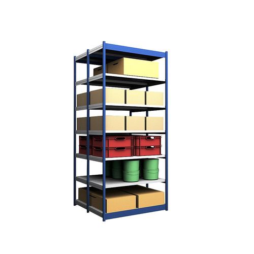 4250623732376 - Stabil-Steckregal doppelseitig Regalhöhe 3000 mm blau verzinkt Bodenbreite 1325 mm Grundregal Breite x Tiefe 1325 x 600 mm hofe