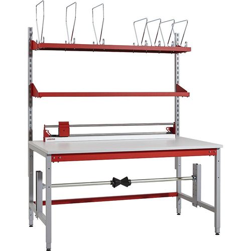 8719806016130 - Packtisch komplett BASIC mit Aufsatzholmen Karton-Magazinboard Ablageboard Schneidegerät und Abroller HxBxT 780 x 1600 x 900 mm kaiserkraft