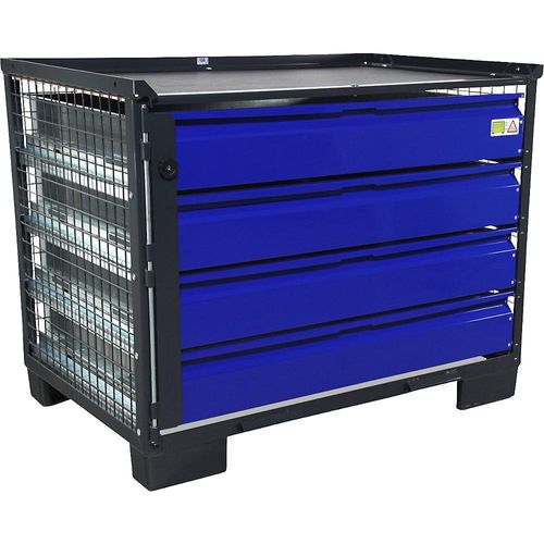 4260650510137 - LCB-Gitterbox mit 4 abschließbaren Schubladen aus verzinktem Blech Fronten blau kaiserkraft