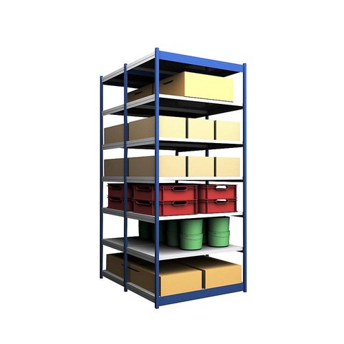 4250623732413 - Stabil-Steckregal doppelseitig Regalhöhe 3000 mm blau verzinkt Bodenbreite 1325 mm Grundregal Breite x Tiefe 1325 x 800 mm hofe