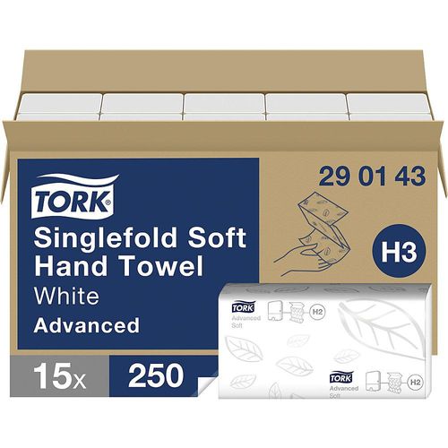 7322540880731 - Tork® Papierhandtücher Advanced® H3 290143 2-lagig geprägt Zickzack-Faltung 15 Pack á 250 Blatt (3750 Tücher) FSC®-Papier weiß 7322540880731 - Tork® Papierhandtücher Advanced® H3 290143 2-lagig geprägt Zickzack-Faltung 15 Pack á 250 Blatt (3750 Tücher) FSC®-Papier weiß