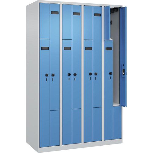 4068192570912 - Z-Spind Evolo PLUS 4 Abteile lichtgrau lichtblau B 1200 mm 8 Fächer mit Bodengleitern Sicherheits-Drehriegel kaiserkraft 4068192570912 - Z-Spind Evolo PLUS 4 Abteile lichtgrau lichtblau B 1200 mm 8 Fächer mit Bodengleitern Sicherheits-Drehriegel kaiserkraft