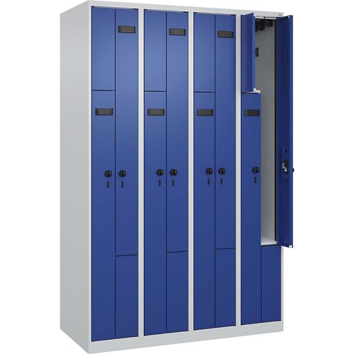 4068192611028 - Z-Spind Evolo PLUS 4 Abteile lichtgrau   enzianblau B 1200 mm 8 Fächer mit Bodengleitern Sicherheits-Drehriegel kaiserkraft