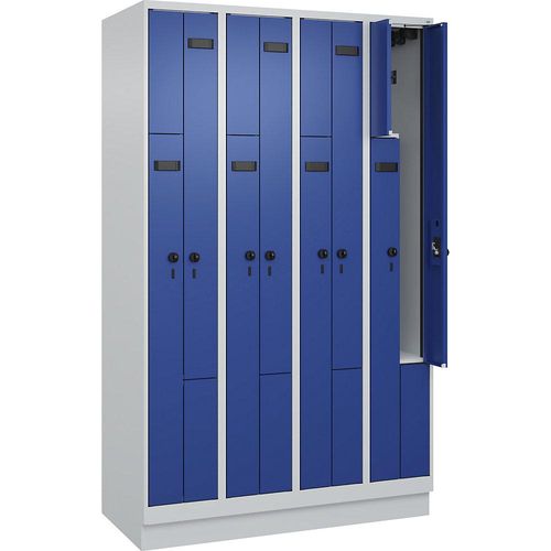 4068192607717 - Z-Spind Evolo PLUS 4 Abteile lichtgrau   enzianblau B 1200 mm 8 Fächer mit Bodensockel Sicherheits-Drehriegel kaiserkraft