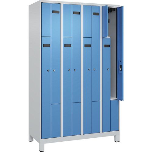 4068192681632 - Z-Spind Evolo PLUS 4 Abteile lichtgrau   lichtblau B 1200 mm 8 Fächer mit breiten Füßen Zylinderschloss kaiserkraft