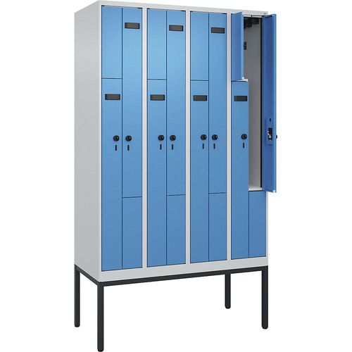 4068192930204 - Z-Spind Evolo PLUS 4 Abteile lichtgrau   lichtblau B 1200 mm 8 Fächer mit schmalen Füßen Sicherheits-Drehriegel kaiserkraft