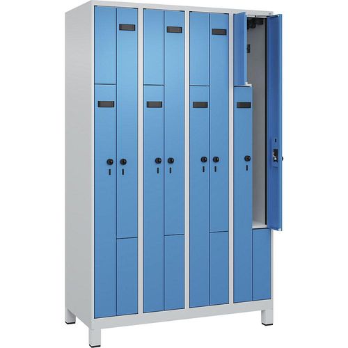 4068192565260 - Z-Spind Evolo PLUS 4 Abteile lichtgrau   lichtblau B 1200 mm 8 Fächer mit breiten Füßen Sicherheits-Drehriegel kaiserkraft